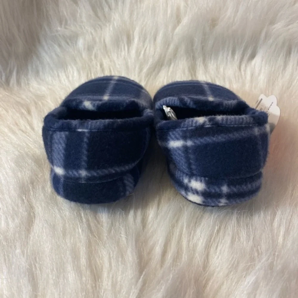 Wonder Nation Slippers Boys Size 7-8 Blue Plaid Slip‎ On Shoes NEW